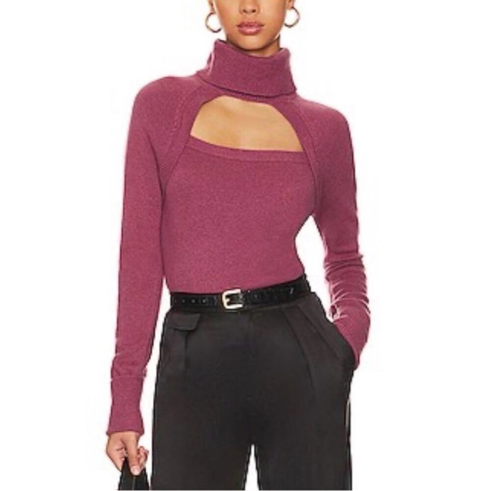 PAIGE Cherise Wool Blend Cut Out Turtleneck Sweater XS in Raspberry